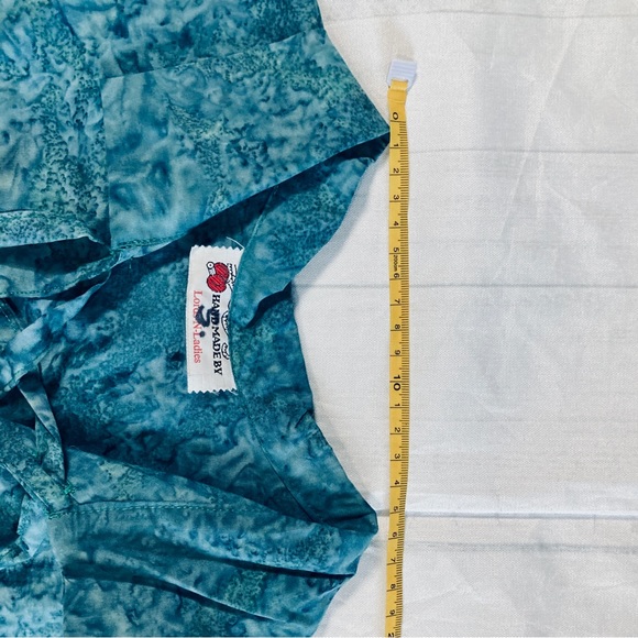 Blue Batik Style Handmade Women's Sleeveless Renaissance Tunic V Neck Tie Up - Picture 6 of 13